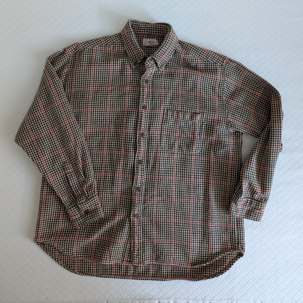 J. Crew Men's Plaid Button Down Shirt, Red, Cream, Black, Heavy Cotton, size L
